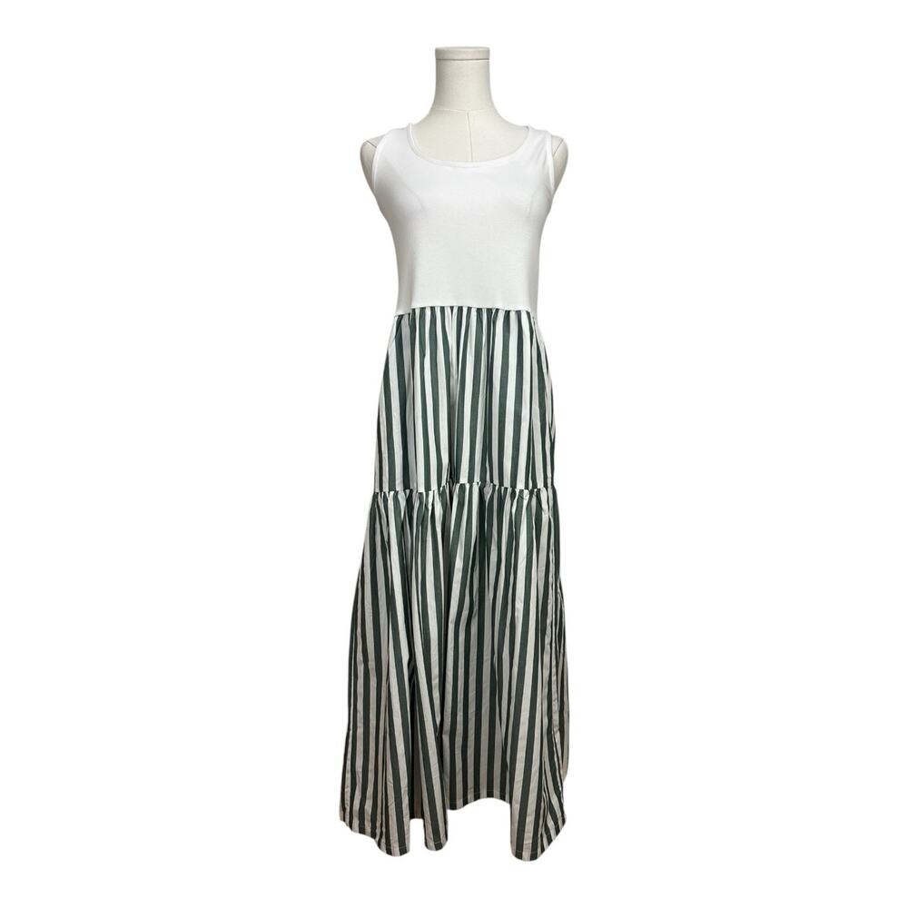 NWT J.Crew Factory Striped Tiered Knit Mixy Midi Dress Size Medium Green White